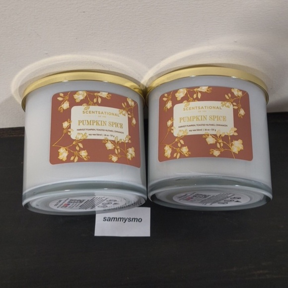 Scentsational PUMPKIN SPICE Candle Soy wax Blend Fall Scent, cinnamon 26oz x2 - Picture 2 of 6